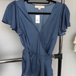 NWT Loft Satin Wrap Top Blue Size S